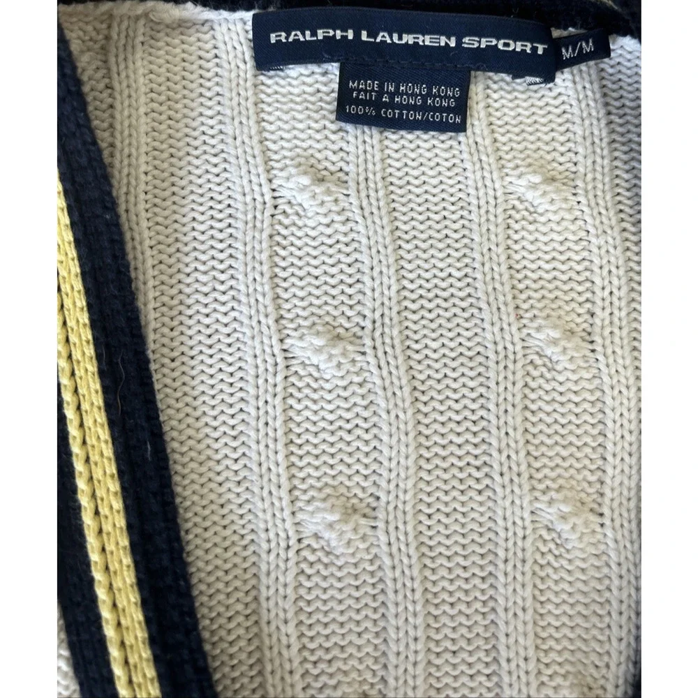 Vintage 90s Ralph Lauren Sport Cable Knit Striped Long Cardigan Sweater Cotton M - Picture 4 of 6